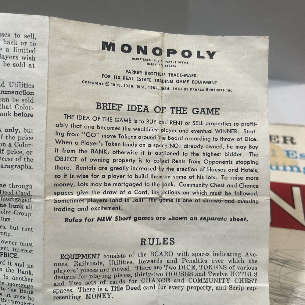 Vintage 1961 MONOPOLY Board Game Parker Brothers with Metal Tokens - Picture 8 of 15